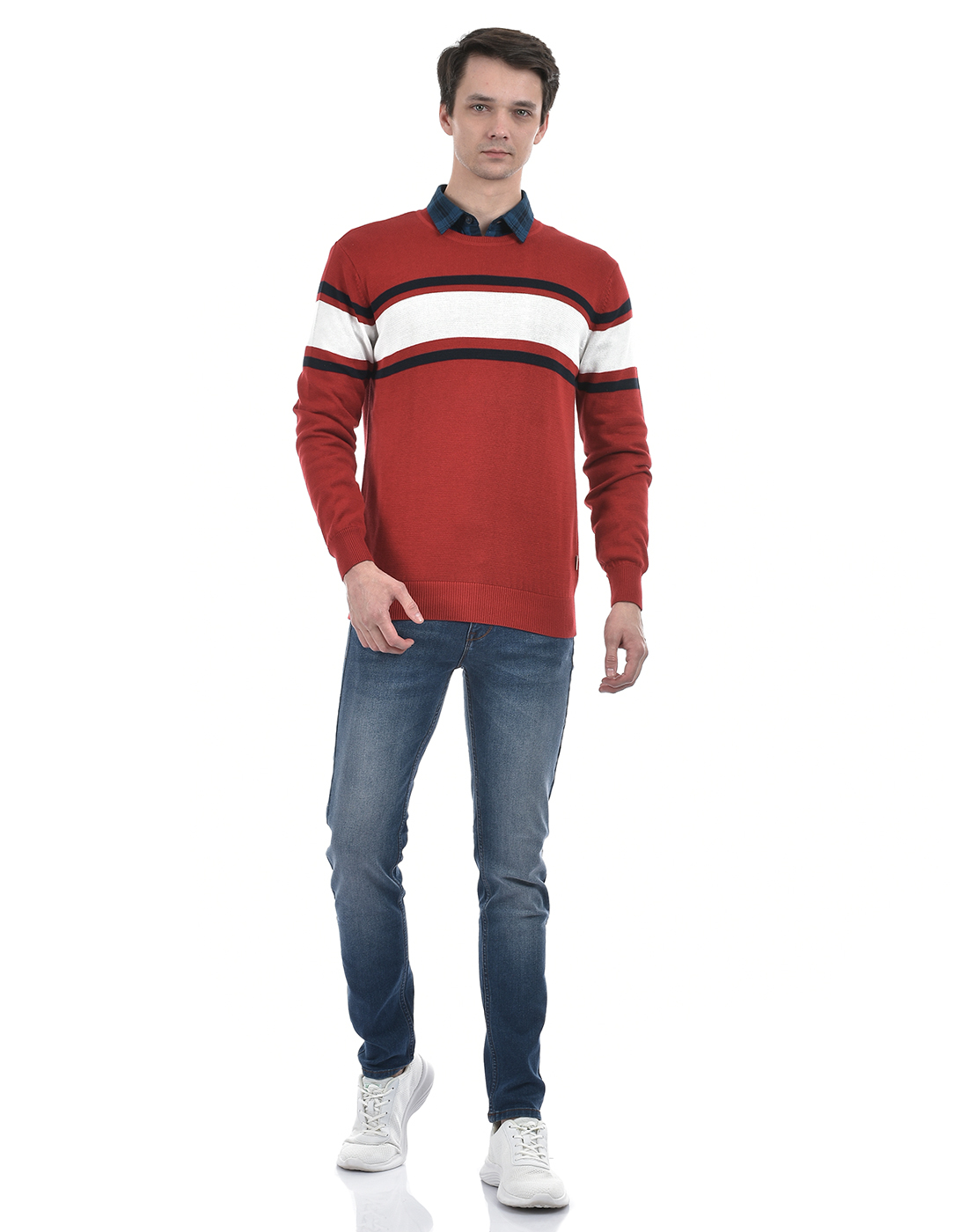 Numero Uno Men Striped Red Sweater
